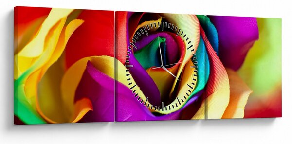Obraz - Kolorowa róża (z zegarem) (90x30 cm)