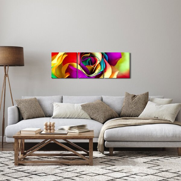 Obraz - Kolorowa róża (z zegarem) (90x30 cm)