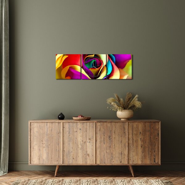 Obraz - Kolorowa róża (z zegarem) (90x30 cm)