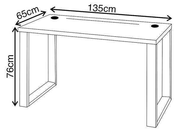 Biurko gamingowe Seman 135 cm na stalowych nogach z taśmą LED - biały / czarny