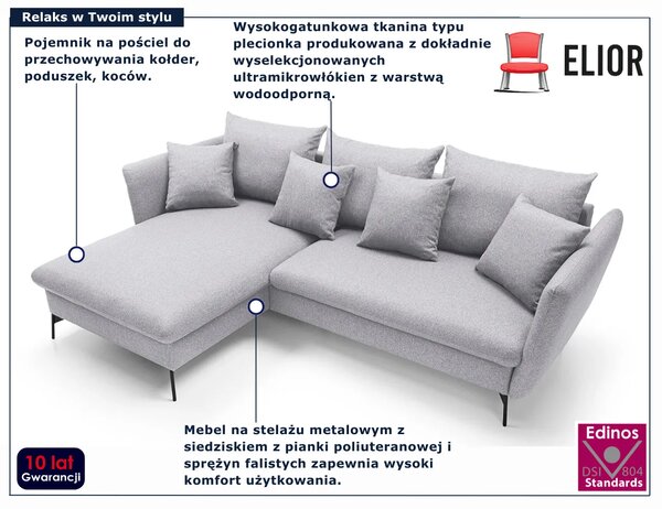 Popielaty narożnik z pojemnikiem do salonu N8-Z32