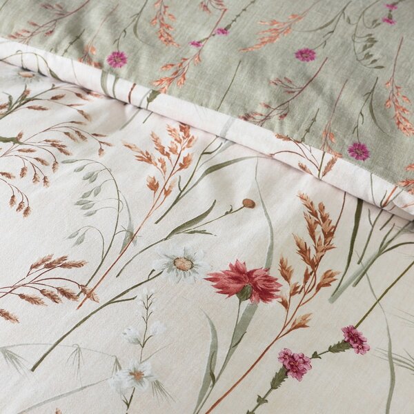 Zielono-brązowa flanelowa pościel jednoosobowa 135x200 cm Grasmere Floral – Catherine Lansfield