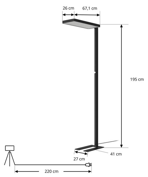 Arcchio lampa stojąca LED Timon, 54W, czarna, wysokość 195 cm Timon Arcchio, możliwość ściemniania, czarny, biuro, aluminium, nowoczesny