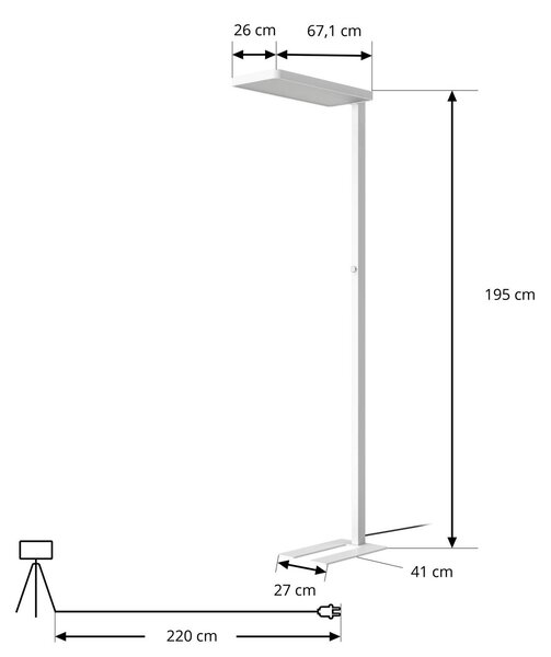 Arcchio lampa stojąca LED Timon, 195 cm, biały, 54 W, aluminium Timon Arcchio, możliwość ściemniania, biały / opal, biuro, aluminium, nowoczesny