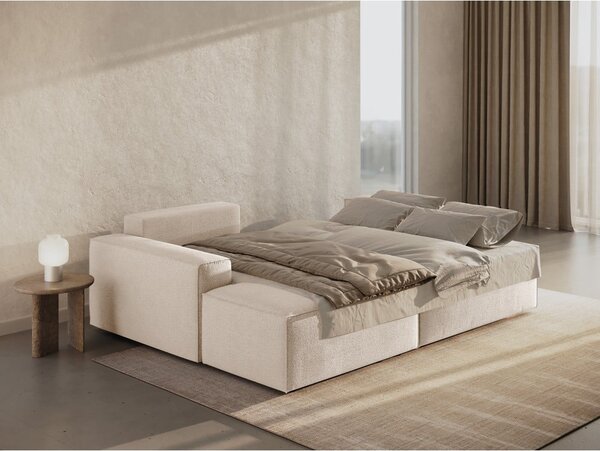 Beżowy rozkładany narożnik z materiału bouclé (lewostronny) Jodie – Micadoni Home