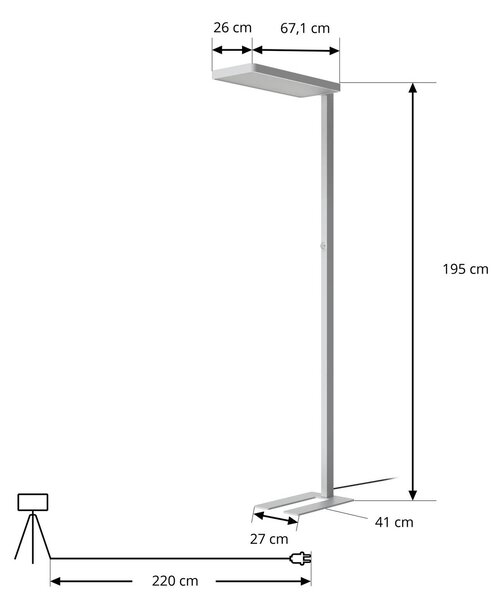 Arcchio lampa stojąca LED Timon, 54W, srebrna, wysokość 195 cm Timon Arcchio, możliwość ściemniania, aluminiowy / szary / cynkowy, biuro, aluminium, nowoczesny