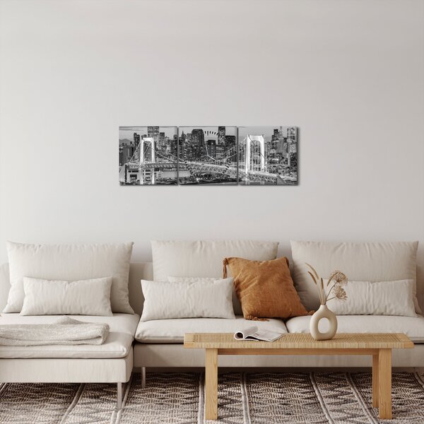 Obraz - Czarno-białe duże miasto (z zegarem) (90x30 cm)