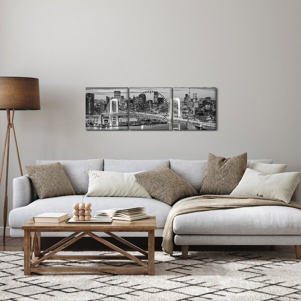 Obraz - Czarno-białe duże miasto (z zegarem) (90x30 cm)