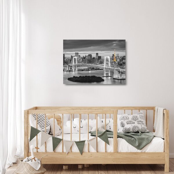 Obraz na szkle - Duże miasto z żółtą wieżą (70x50 cm)