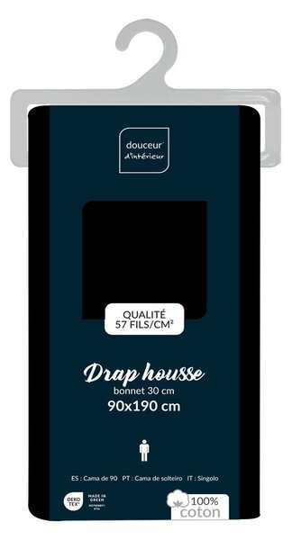 Czarne bawełniane prześcieradło z gumką 90x190 cm Lina – douceur d'intérieur