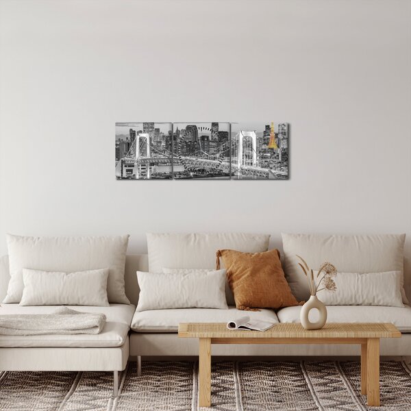 Obraz - Duże miasto z żółtą wieżą (z zegarem) (90x30 cm)