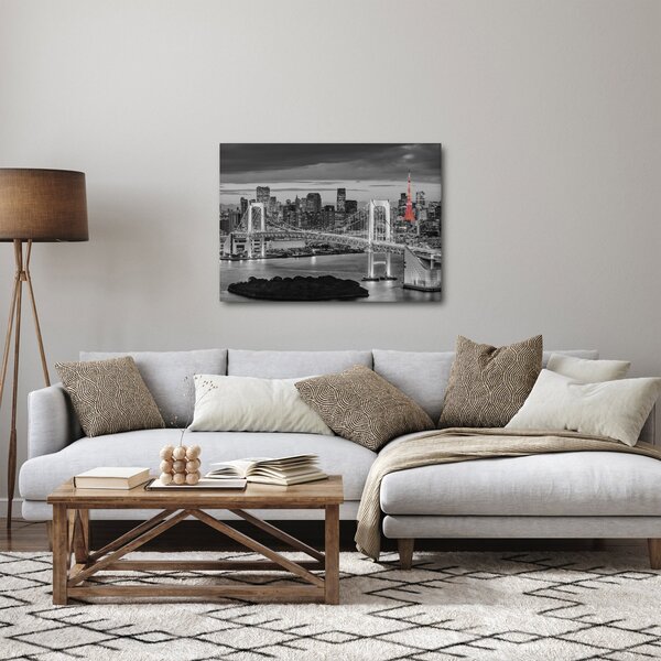 Obraz - Duże miasto z czerwoną wieżą (70x50 cm)