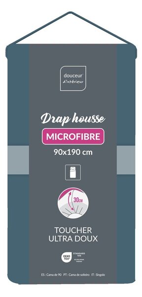 Niebieskie prześcieradło z mikrowłókna z gumką 90x190 cm Oscar – douceur d'intérieur