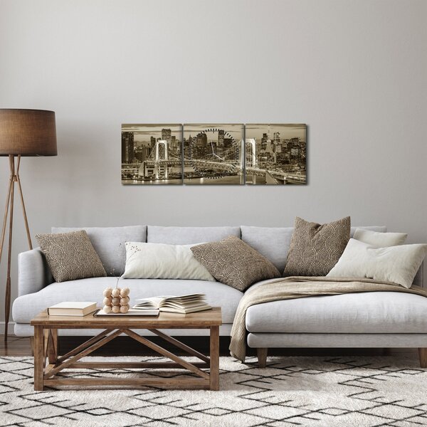 Obraz - Złote Miasto (z zegarem) (90x30 cm)