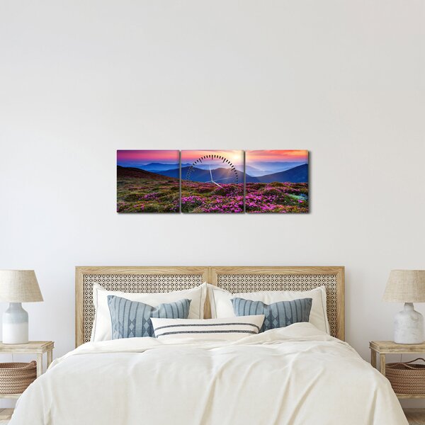 Obraz - Krajobraz kwitnących gór (z zegarem) (90x30 cm)