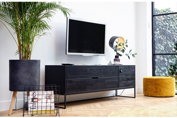 Czarna szafka pod TV z litego drewna jesionowego 180x61x44 cm Silas – WOOOD