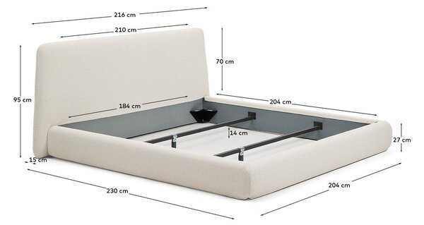 Beżowe tapicerowane łóżko dwuosobowe bez stelaża 180x200 cm Martina – Kave Home