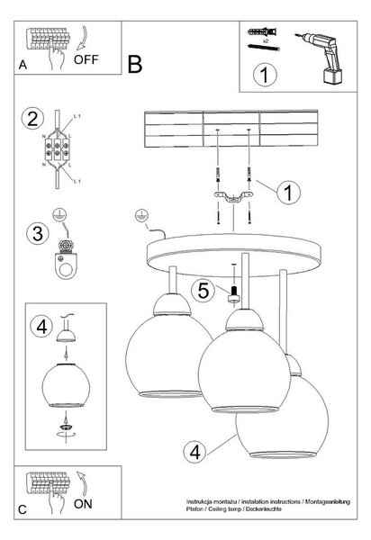 Czarna lampa sufitowa ø 15 cm Grande – Sollux