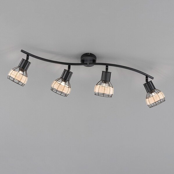 Czarna lampa sufitowa z metalowo-rattanowym kloszem 10,5x70 cm Straw – Fischer & Honsel