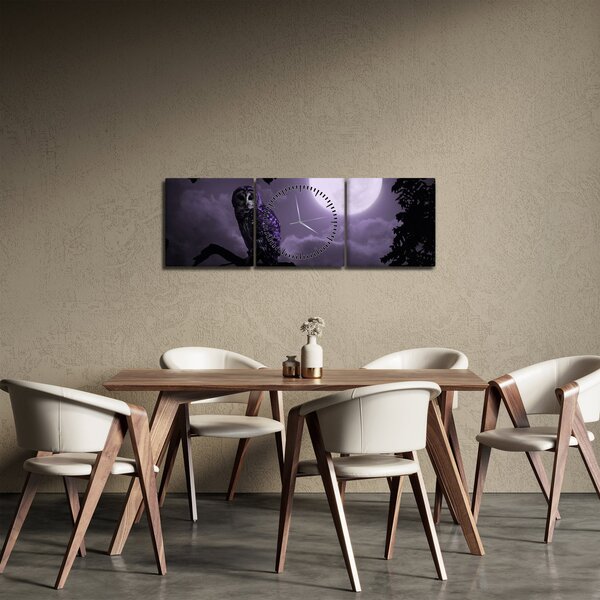 Obraz - Nocna sowa, fioletowy (z zegarem) (90x30 cm)