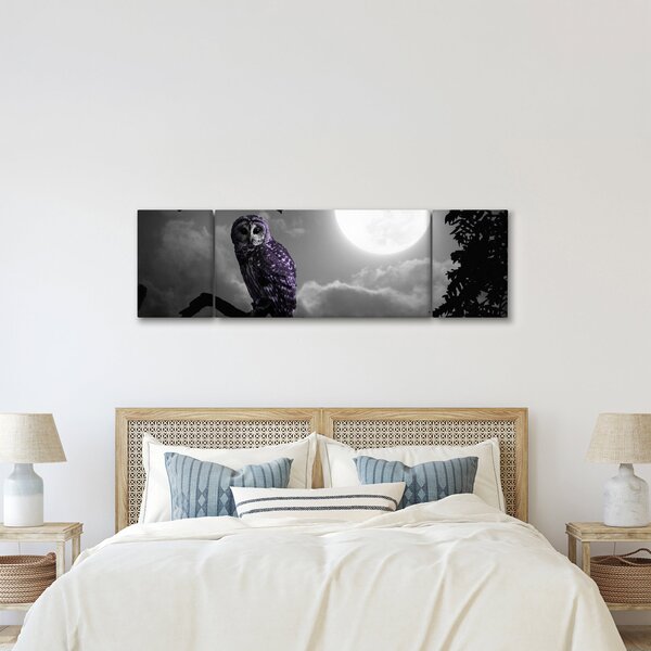 Obraz - Nocna sowa, fioletowa sowa (170x50 cm)