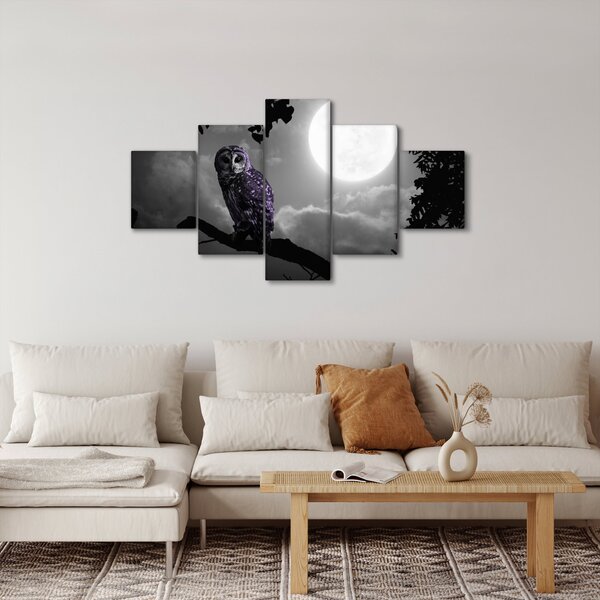 Obraz - Nocna sowa, fioletowa sowa (125x70 cm)