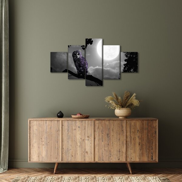 Obraz - Nocna sowa, fioletowa sowa (125x70 cm)