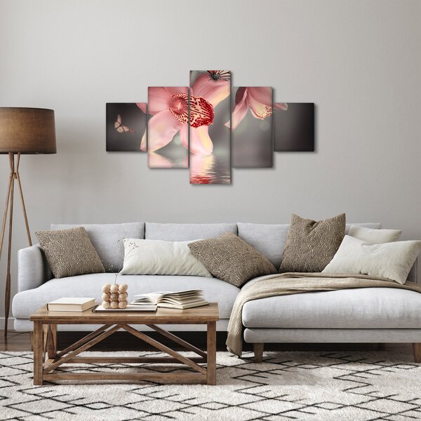 Obraz - Kwiaty i motyl (125x70 cm)
