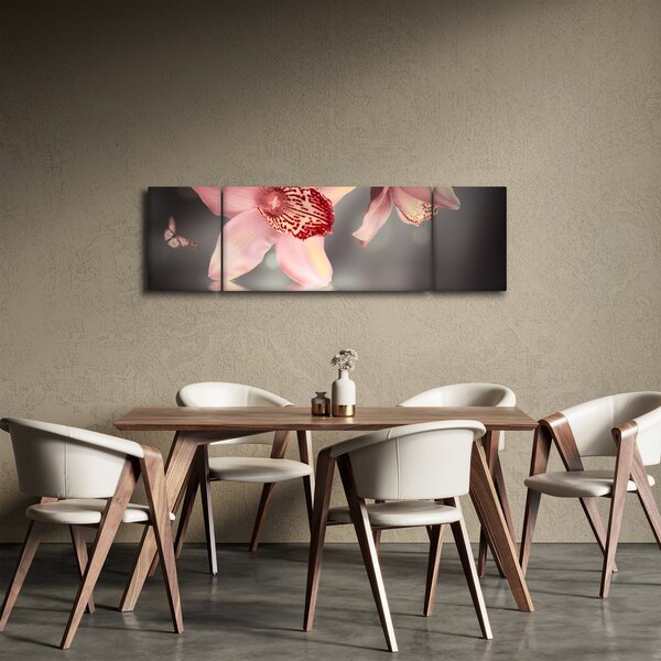 Obraz - Kwiaty i motyl (170x50 cm)