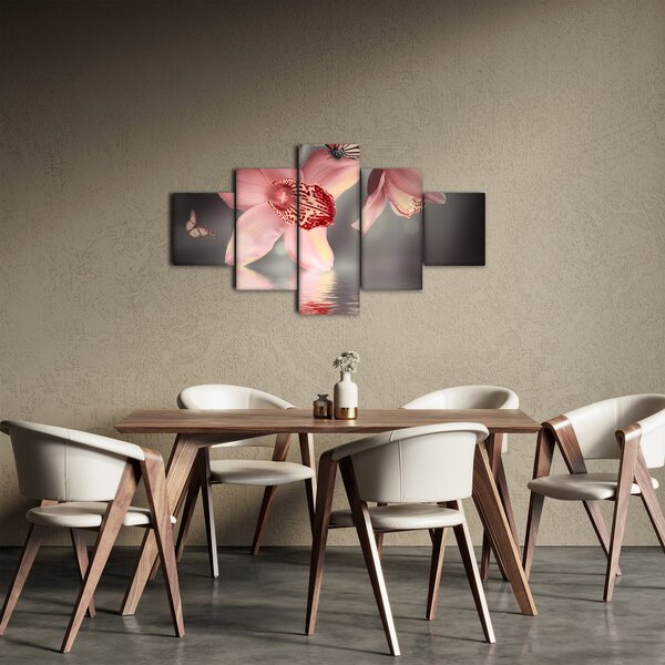 Obraz - Kwiaty i motyl (125x70 cm)