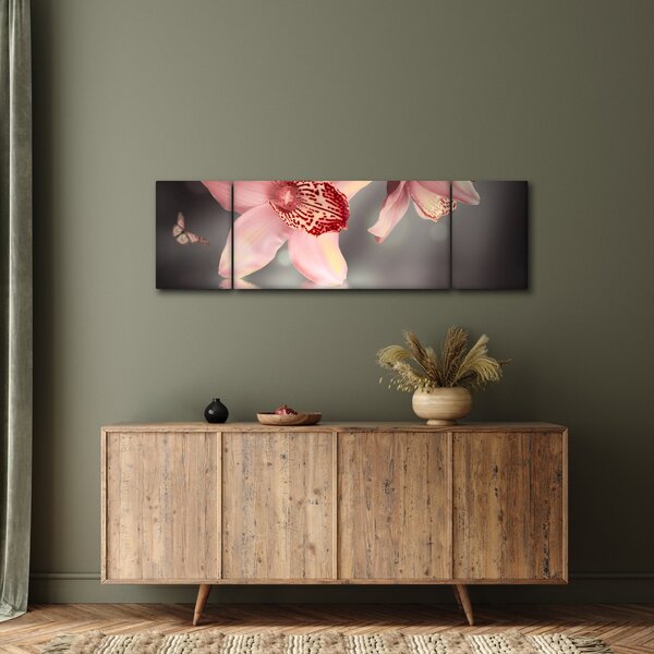 Obraz - Kwiaty i motyl (170x50 cm)