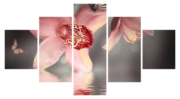 Obraz - Kwiaty i motyl (125x70 cm)