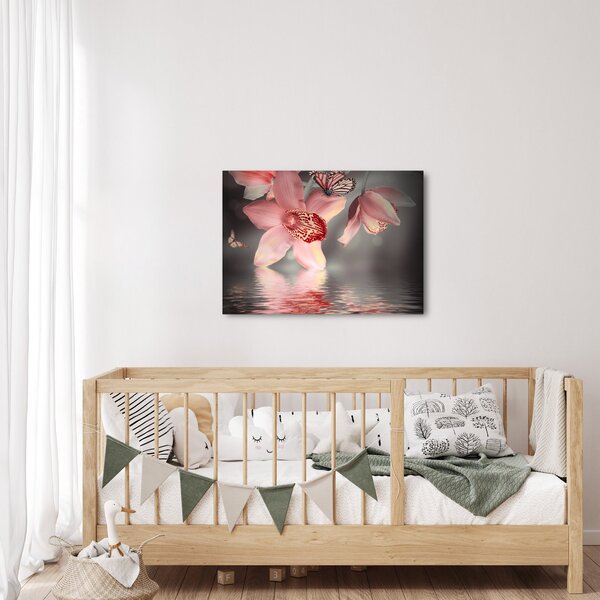 Obraz - Kwiaty i motyl (70x50 cm)