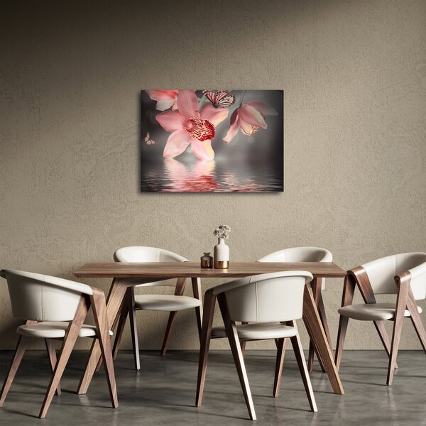 Obraz - Kwiaty i motyl (70x50 cm)
