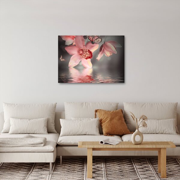 Obraz - Kwiaty i motyl (70x50 cm)