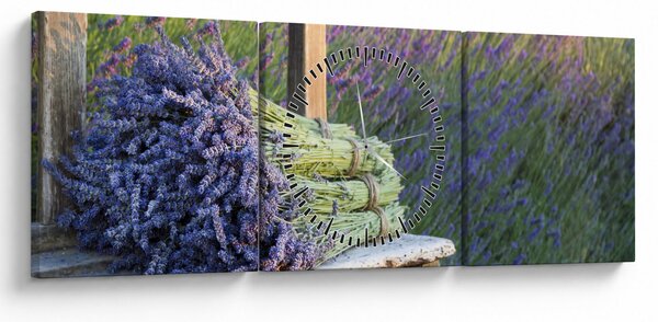 Obraz - Pęczki lawendy (z zegarem) (90x30 cm)