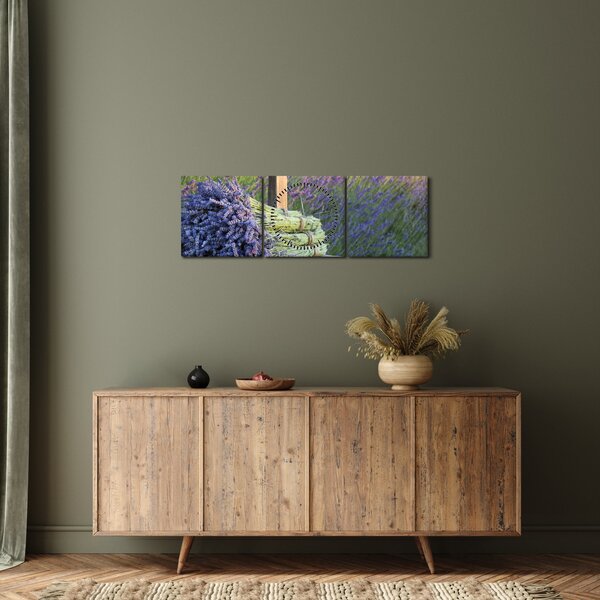 Obraz - Pęczki lawendy (z zegarem) (90x30 cm)