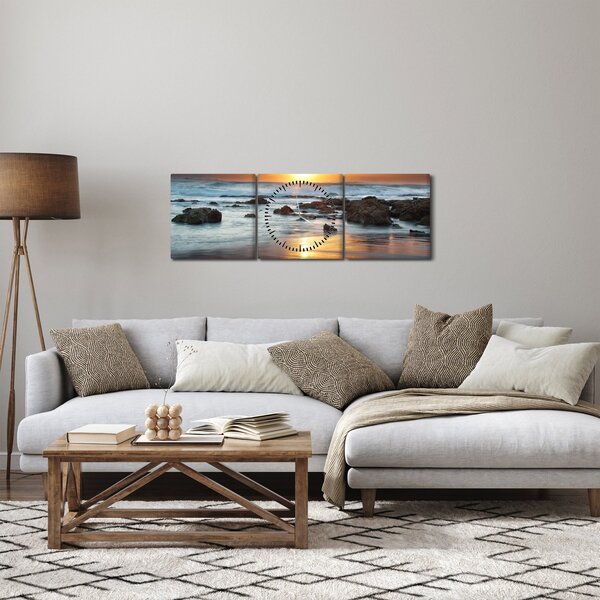 Obraz - Skąpane w słońcu morze (z zegarem) (90x30 cm)
