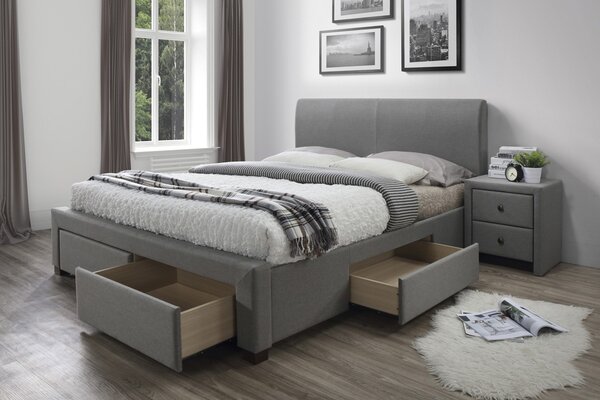 Tapicerowane łóżko Modena z szufladami - 180x200 - popiel