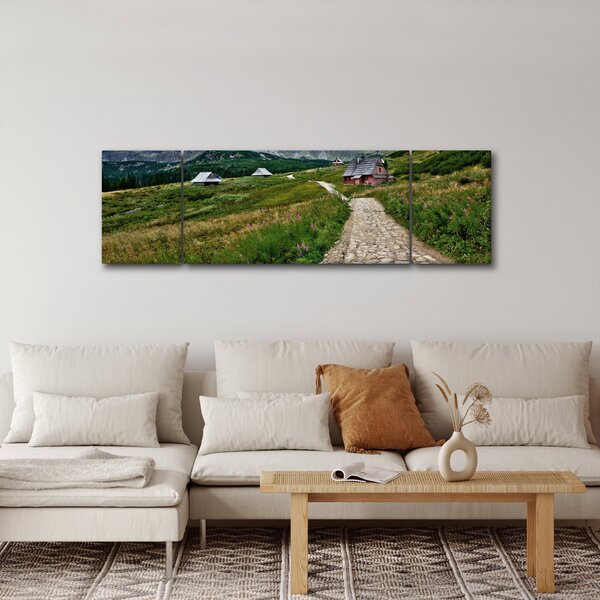 Obraz - Krajobraz górski z domami (170x50 cm)
