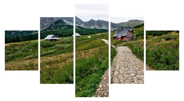 Obraz - Krajobraz górski z domami (125x70 cm)