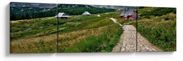Obraz - Krajobraz górski z domami (170x50 cm)