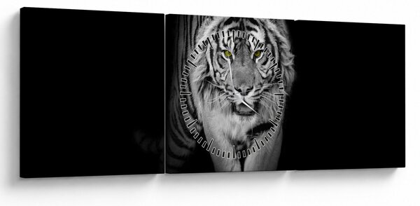 Obraz - Tygrys z żółtymi oczami (z zegarem) (90x30 cm)