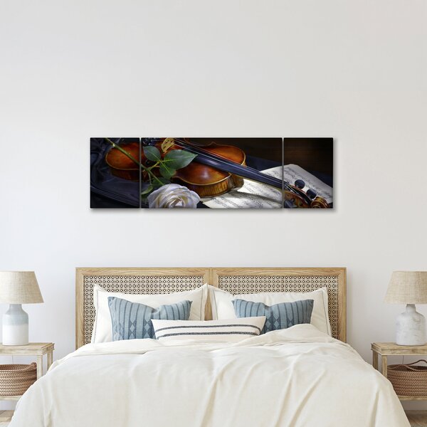 Obraz - Róże i skrzypce (170x50 cm)