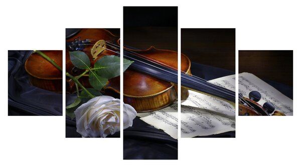 Obraz - Róże i skrzypce (125x70 cm)