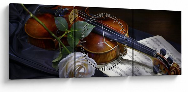 Obraz - Róże i skrzypce (z zegarem) (90x30 cm)