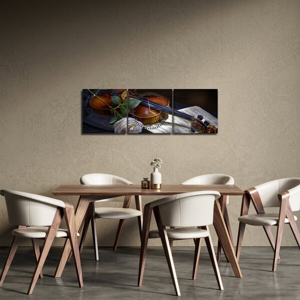 Obraz - Róże i skrzypce (z zegarem) (90x30 cm)