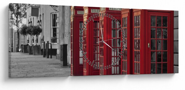 Obraz - Budki telefoniczne w Londynie (z zegarem) (90x30 cm)