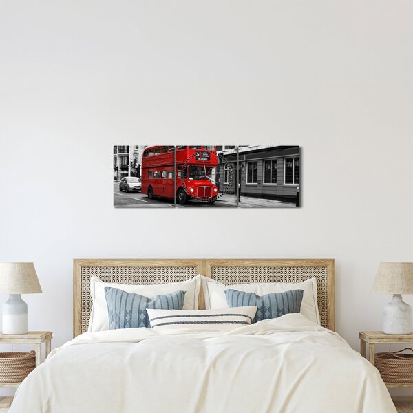 Obraz - Londyn z autobusem (z zegarem) (90x30 cm)