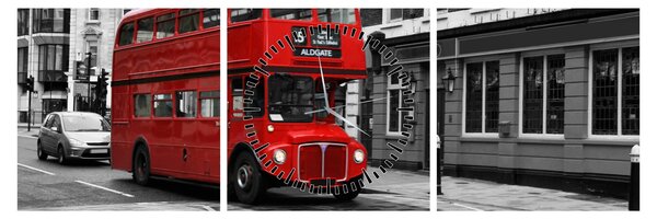 Obraz - Londyn z autobusem (z zegarem) (90x30 cm)